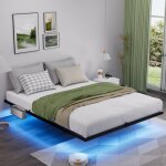 Lit flottant en m�tal , avec �clairage led, sommier � lattes m�tallique, �clair�, noir - 140 x 200 cm ...