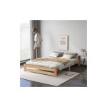 Lit futon en bois massif lit naturel en bois massif avec tte de lit et cadre  lattes, naturel (200x140cm) ...