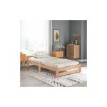 Lit futon en bois massif lit naturel en bois massif avec tte de lit et cadre  lattes, naturel (200x90cm) ...