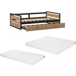 Lit gigogne 120 x 200 et 90 x 200 cm - mdf, pin et métal - naturel et anthracite + matelas - boston Lit gigogne 120 x 200 et 90 x 200 cm - mdf, pin et métal - naturel et anthracite + matelas - boston