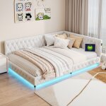 Lit gigogne 140x200 cm, canap convertible escamotable, avec clairage led et recharge usb, peluche polaire, ...