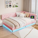 Lit gigogne 140x200 cm, canapé convertible escamotable, avec éclairage led et recharge usb, peluche polaire, ... Lit gigogne 140x200 cm, canapé convertible escamotable, avec éclairage led et recharge usb, peluche polaire, ...