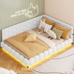 Lit gigogne 140x200 cm, avec �clairage d'ambiance led, fonction chargement usb, sherpa, sommier � lattes, ...