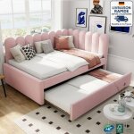 Lit gigogne 140x200cm - lit capitonn� canap� - lit extensible avec sommiers � lattes, lit multifonctionnel ...
