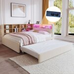 Lit gigogne 140x200cm, led multicolore, usb / tape - c , convient aux enfants adultes, sans matelas, ...