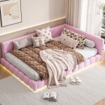 Lit gigogne 140x200cm, tissu, cadre de lit capitonn, lit gigogne avec port usb et clairage led, sommier ...