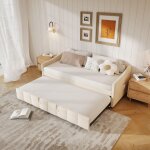 Lit gigogne 2 places 90x190 avec sommier � lattes, canap� convertible en velours, id�al pour une chambre ...