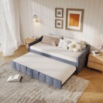 Lit gigogne 2 places 90x190 avec sommier � lattes, canap� convertible en velours, id�al pour une chambre ...