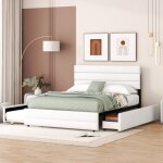 Modernluxe - lit gigogne avec 2 tiroirs - tte de lit rglable - sommier  lattes - 140x200cm - blanc ...