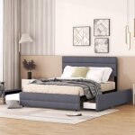 Modernluxe - lit gigogne avec 2 tiroirs - tte de lit rglable - sommier  lattes - 140x200cm - gris