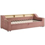 Lit gigogne 2 x 80 x 200 cm avec rangements et port usb - tissu - rose - oravaya