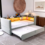 Lit gigognes 90 / 180 x 190 cm, canap�s - lit simples pour adultes / enfants, led, rangements ouverts, ...