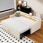 Lit gigogne 90 / 180x190cm, canap - lit extensible avec clairage led et prise usb, sommier  lattes, ...