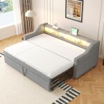 Lit gigogne 90 / 180x190cm, canap - lit extensible avec clairage led et prise usb, sommier  lattes, ...