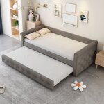 Lit gigogne 90 / 180x200 cm - canap� - lit extensible, avec sommiers � lattes en bois lit en tissu, style ...