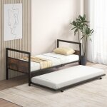 Costway - lit gigogne 90 x 200 cm, lit simple en mtal avec roulettes, cadre de lit plateforme avec tte ...