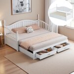 Lit gigogne 90x190 / 180x190 cm, canap� lit 2 places avec dossier et accoudoirs incurv�s, 2 tiroirs de ...