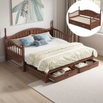 Lit gigogne 90x190 / 180x190 cm, canap� lit 2 places avec dossier et accoudoirs incurv�s, 2 tiroirs de ...