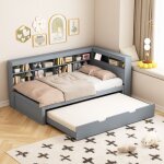 Lit gigogne 90x190 / 200cm, avec prise usb et plusieurs rangements, canap - lit capitonn extensible, ...