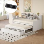 Lit gigogne 90x190 cm / 90x200 cm, avec 2 tiroir, usb charge, �tag�re de rangement, sommier � lattes ...