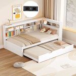 Dans les nuages - lit gigogne 90x190 cm / 90x200 cm, avec usb charge, rangement, sommier  lattes en ...