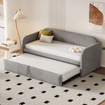 Lit gigogne 90x190 cm - sommier  lattes, canap - lit gigogne, lit multifonction, scandinave, tissu, ...