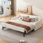 Dans les nuages - lit gigogne 90x200 cm / 180x200 cm, avec port usb, sommier  lattes en bois, canap ...