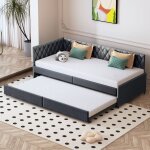 Dans les nuages - lit gigogne 90x200 cm, 2 places, avec espace de rangement, sommier  lattes en bois, ...