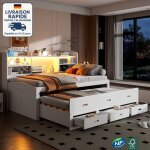 Modfu - lit gigogne 90x200 cm - canap� - lit 2 places , lit de jour multifonction avec t�l�commande led, ...