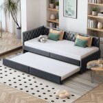 Lit gigogne 90x200 cm, avec espace de rangement, sommier � lattes en bois, cadre en m�tal, canap� lit ...