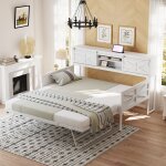 Tanant - lit gigogne 90x200 cm, avec sommier  lattes extractible, compartiment de rangement et prise ...