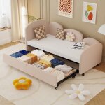 Lit gigogne 90x200 cm, avec tiroirs de rangement, velours, sommier  lattes, style contemporain, canap ...