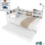 Lit gigogne 90x200cm + 90x190cm - espace de rangement en l en tte de lit - avec prise de charge - avec ...