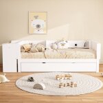 Lit gigogne 90x200cm, avec bureau et 3 �tag�res, cadre de lit gigogne, sommier � lattes, canap� - lit ...