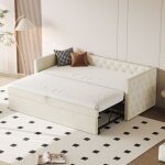 Lit gigogne 90x200cm - canap - lit gigogne capitonn extensible avec sommier  lattes, cadre de lit, ...