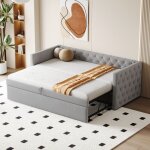 Lit gigogne 90x200cm - canap - lit gigogne capitonn extensible avec sommier  lattes, cadre de lit, ...
