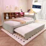 Lit gigogne 90x200cm, led multicolore, usb / tape - c , convient aux enfants adultes, sans matelas, mdf, ...
