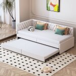 Lit gigogne 90x200cm - velours, canap - lit extensible avec sommiers  lattes, cadre de lit, dossier ...