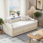 Lit gigogne capitonn� 90x190 cm, canap� - lit en velours, extensible, avec sac de rangement et sommier ...