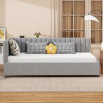 Tanant - lit gigogne capitonn� 90x200cm, canap� - lit, sommier � lattes, lit simple, velours, gris