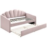 Vente - unique - lit gigogne coquillage 2 x 90 x 190 cm - velours - rose - elusia