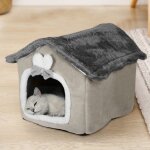 Lit de grotte pour chat, lit de chien lavable, niche de chat en peluche chaud et confortable, maison ...