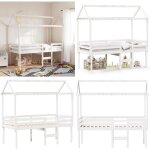 Lit haut sans matelas blanc 90x200 cm bois de pin massif - lit enfant - lit surlev - lit cabane - lit ...