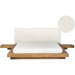 Lit japonais t�te de lit boucl� avec 2 tables de nuit 160 x 200 cm bois de fr�ne naturel zen