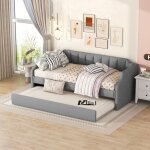 Canap - lit 90x200 / 190 cm, lit simple d'enfant, lit rembourr avec lit gigogne, dossiers et accoudoirs, ...