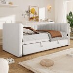 Lit jour 90 x 200 cm (180 x 200 cm extensible) avec tiroir, lit double (sans matelas), velours, style ...