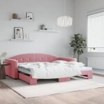 Lit de jour avec lit gigogne - canap - lit rose 100x200 cm velours 920494