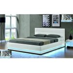 Lit led avec coffre de rangement ava - blanc - 90 x 190 cm - a lattes - sommier relevable - pu - avec ...