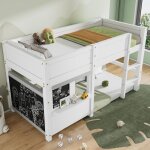 Lit superpos 2 places 90x200 cm lit enfant avec tableaux noir et petite tagre, en bois de pin, blanc, ...