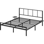 Lit en m�tal, 160 x 200 cm avec sommier, �tag�res de rangement, t�te de lit, facile � monter, pour chambre, ...